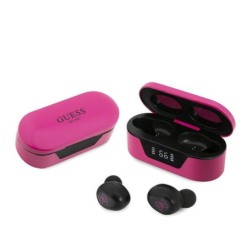 Casti wireless Guess (GUTWST31EM), Bluetooth 5.0, TWS, USB-C, cu Afisaj LED, Docking station, IPX4, magenta