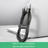 Cablu Baseus de date Cafule (Catklf-C91), USB to Type-C, 2A, 2m, 480Mbps, Aliaj aluminiu, Nylon, negru;rosu