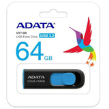 Adata Memory Stick (AUV128-64G-RBE), USB 3.2 Flashdrive, 64GB, 90/40MB/s, Black / Albastru