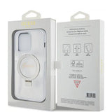 Husa pentru iPhone 15 Pro, Guess Ring Stand Script Glitter MagSafe (GUHMP15LHRSGSD), transparenta