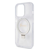 Husa pentru iPhone 15 Pro, Guess Ring Stand Script Glitter MagSafe (GUHMP15LHRSGSD), transparenta