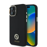 Husa pentru iPhone 16, Guess Silicone Logo Strass 4G (GUHCP16SM4DGPK), negru