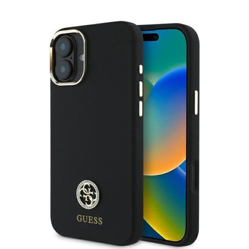 Husa pentru iPhone 16, Guess Silicone Logo Strass 4G (GUHCP16SM4DGPK), negru
