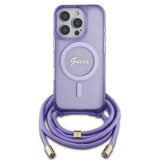 Husa pentru iPhone 16 Pro, Guess IML Crossbody Cord Script MagSafe (GUHMP16LHCTSGNSU), mov