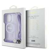 Husa pentru iPhone 16 Pro, Guess IML Crossbody Cord Script MagSafe (GUHMP16LHCTSGNSU), mov