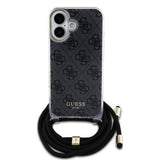 Husa pentru iPhone 16, Guess Crossbody Cord 4G Print (GUHCP16SHC4SEK), negru