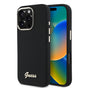 Husa pentru iPhone 16 Pro, Guess Silicone Script Metal Logo & Frame (GUHCP16LSMBSLK), negru