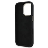 Husa pentru iPhone 16 Pro, Guess Silicone Script Metal Logo & Frame (GUHCP16LSMBSLK), negru