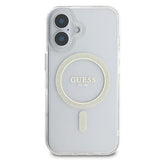 Husa pentru iPhone 16, Guess IML Glitter Circle MagSafe (GUHMP16SHFGERET), transparenta