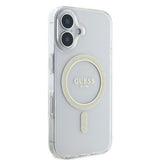 Husa pentru iPhone 16, Guess IML Glitter Circle MagSafe (GUHMP16SHFGERET), transparenta