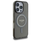 Husa pentru iPhone 16 Pro, Guess IML Glitter Circle MagSafe (GUHMP16LHFGEREK), negru