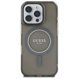 Husa pentru iPhone 16 Pro, Guess IML Glitter Circle MagSafe (GUHMP16LHFGEREK), negru
