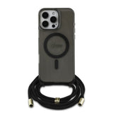 Husa pentru iPhone 16 Pro, Guess IML Crossbody Cord Script MagSafe (GUHMP16LHCTSGNSK), negru