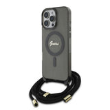 Husa pentru iPhone 16 Pro, Guess IML Crossbody Cord Script MagSafe (GUHMP16LHCTSGNSK), negru
