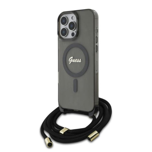 Husa pentru iPhone 16 Pro, Guess IML Crossbody Cord Script MagSafe (GUHMP16LHCTSGNSK), negru