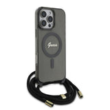 Husa pentru iPhone 16 Pro, Guess IML Crossbody Cord Script MagSafe (GUHMP16LHCTSGNSK), negru