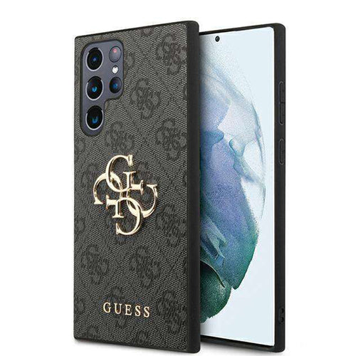 Husa pentru Samsung Galaxy S24 Ultra, Guess Leather 4G Metal Logo (GUHCS24L4GMGGR), negru