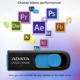 Adata Memory Stick (AUV128-64G-RBE), USB 3.2 Flashdrive, 64GB, 90/40MB/s, Black / Albastru
