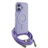 Husa pentru iPhone 16, Guess IML Crossbody Cord Script MagSafe (GUHMP16SHCTSGNSP), roz