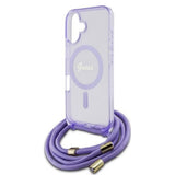 Husa pentru iPhone 16, Guess IML Crossbody Cord Script MagSafe (GUHMP16SHCTSGNSP), roz
