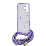 Husa pentru iPhone 16, Guess IML Crossbody Cord Script MagSafe (GUHMP16SHCTSGNSP), roz
