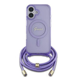 Husa pentru iPhone 16, Guess IML Crossbody Cord Script MagSafe (GUHMP16SHCTSGNSP), roz
