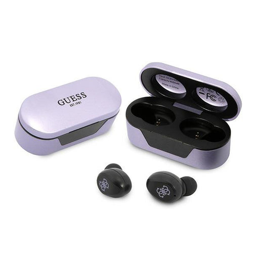Casti wireless Guess (GUTWST31EU), Bluetooth 5.0, TWS, USB-C, cu Afisaj LED, Docking station, IPX4, mov