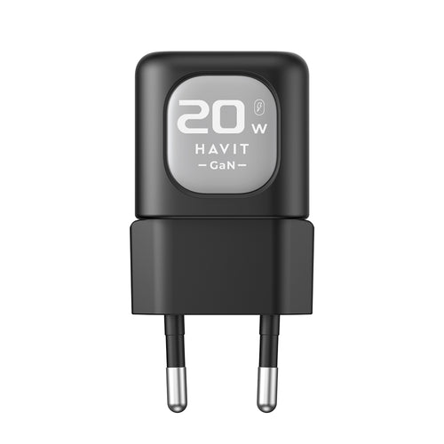 Incarcator retea Havit (UC220 EU), USB, Type-C, GaN, 20W, negru;gri