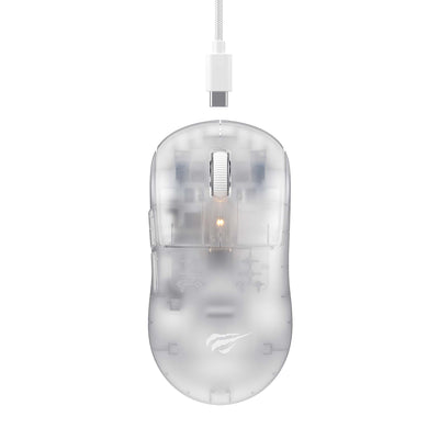 Mouse wireless Havit Wireless Gaming Mouse (MS970WB Pro), 2.4GHz, 800/1600/2400/3200/6400/12000 DPI, 300mAh, alb;transparenta