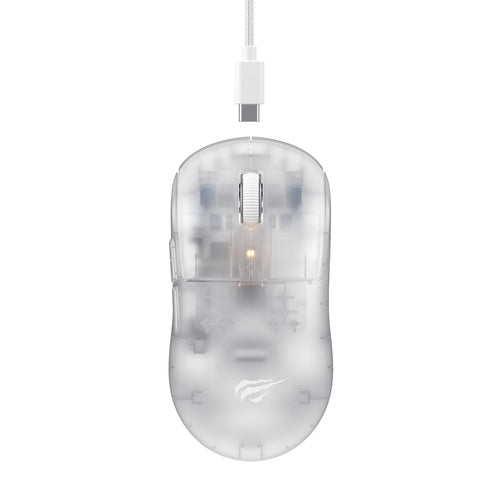 Mouse wireless Havit Wireless Gaming Mouse (MS970WB Pro), 2.4GHz, 800/1600/2400/3200/6400/12000 DPI, 300mAh, alb;transparenta