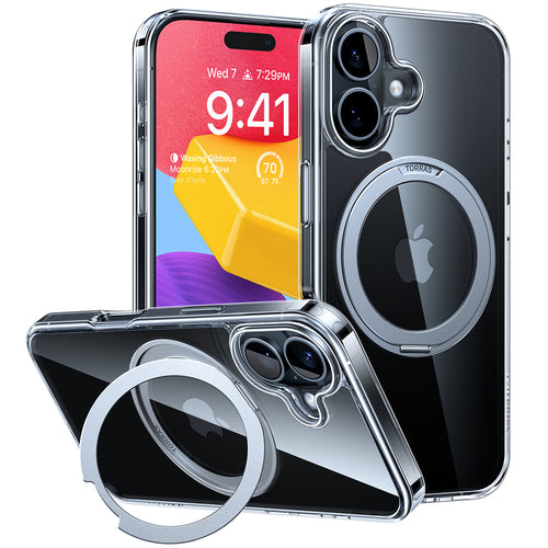 Husa pentru iPhone 16, Torras Ostand Pro MagSafe Series, transparenta
