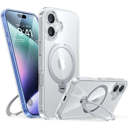 Husa pentru iPhone 16, Torras Ostand Spin MagSafe Series, transparenta