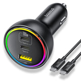 Incarcator auto Baseus (C00036101111-00), 2x USB-C, USB, 152.5W, Incarcare rapida, RGB Ambient Light, USB-C Cable, negru