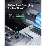 Incarcator auto Baseus (C00036101111-00), 2x USB-C, USB, 152.5W, Incarcare rapida, RGB Ambient Light, USB-C Cable, negru