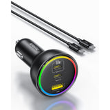 Incarcator auto Baseus (C00036101111-00), 2x USB-C, USB, 152.5W, Incarcare rapida, RGB Ambient Light, USB-C Cable, negru