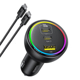 Incarcator auto Baseus (C00036101111-00), 2x USB-C, USB, 152.5W, Incarcare rapida, RGB Ambient Light, USB-C Cable, negru