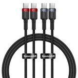 Cablu Baseus (2 pack) Cablu de date Cafule (P10318306003-00), Type-C to Type-C, Incarcare rapida, 100W, 5A, 1m, negru;rosu;gri