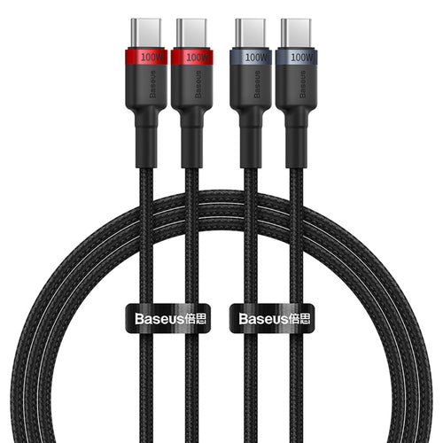 Cablu Baseus (2 pack) Cablu de date Cafule (P10318306003-00), Type-C to Type-C, Incarcare rapida, 100W, 5A, 1m, negru;rosu;gri