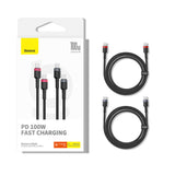 Cablu Baseus (2 pack) Cablu de date Cafule (P10318306003-00), Type-C to Type-C, Incarcare rapida, 100W, 5A, 1m, negru;rosu;gri