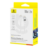 Cablu Baseus de date Display 2 (P10382702211-01), Incarcare rapida, Type-C to Type-C, Afisaj digital, 100W, 2m, alb