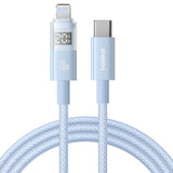Cablu Baseus de date Display 2 (P10382703311-01), Incarcare rapida, Type-C to Lightning, Afisaj digital, 20W, 2m, bleu
