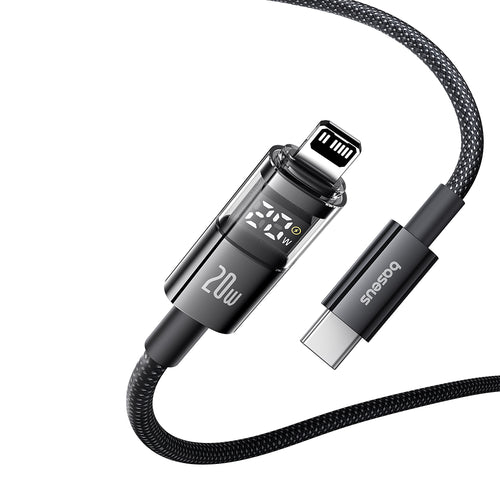 Cablu Baseus de date Display 2 (P10382703121-01), Incarcare rapida, Type-C to Lightning, Afisaj digital, 20W, 2m, negru