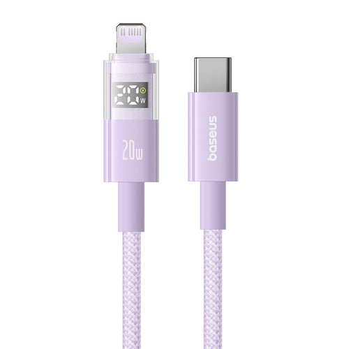 Cablu Baseus de date Display 2 (P10382703511-00), Incarcare rapida, Type-C, Lightning, Afisaj digital, 20W, 1m, mov