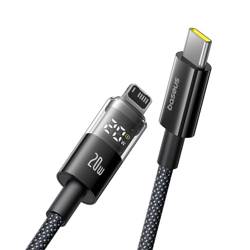 Cablu Baseus de date Display 2 (P10382703121-00), Incarcare rapida, Type-C to Lightning, Afisaj digital, 20W, 1m, negru
