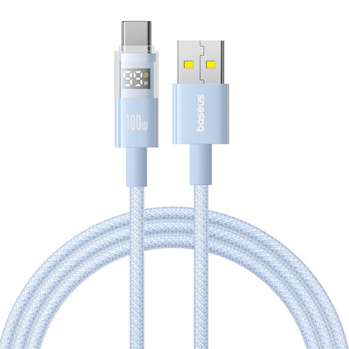 Cablu Baseus de date Display 2 (P10382701311-00), Incarcare rapida, USB to Type-C, Afisaj digital, 100W, 1m, albastru