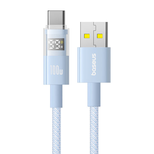 Cablu Baseus de date Display 2 (P10382701311-01), Incarcare rapida, USB to Type-C, Afisaj digital, 100W, 2m, bleu