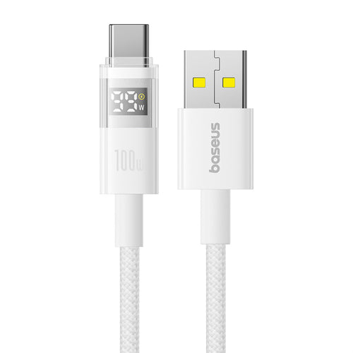 Cablu Baseus de date Display 2 (P10382701211-01), Incarcare rapida, USB to Type-C, Afisaj digital, 100W, 2m, alb