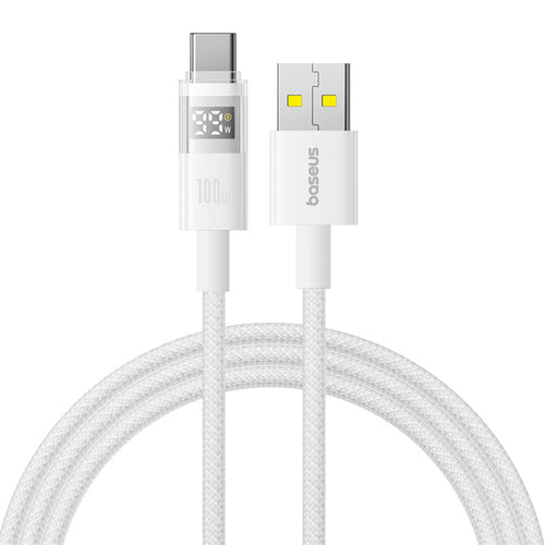 Cablu Baseus de date Display 2 (P10382701211-01), Incarcare rapida, USB to Type-C, Afisaj digital, 100W, 2m, alb