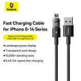 Cablu Baseus de date Display 2 (P10382700121-00), USB to Lightning, Incarcare rapida, Afisaj digital, 2.4A, 1m, negru