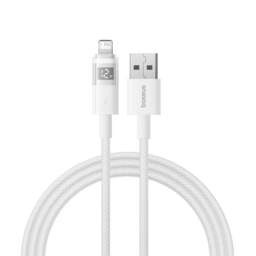 Cablu Baseus de date Display 2 (P10382700211-01), USB to Lightning, Incarcare rapida, Afisaj digital, 2.4A, 2m, alb